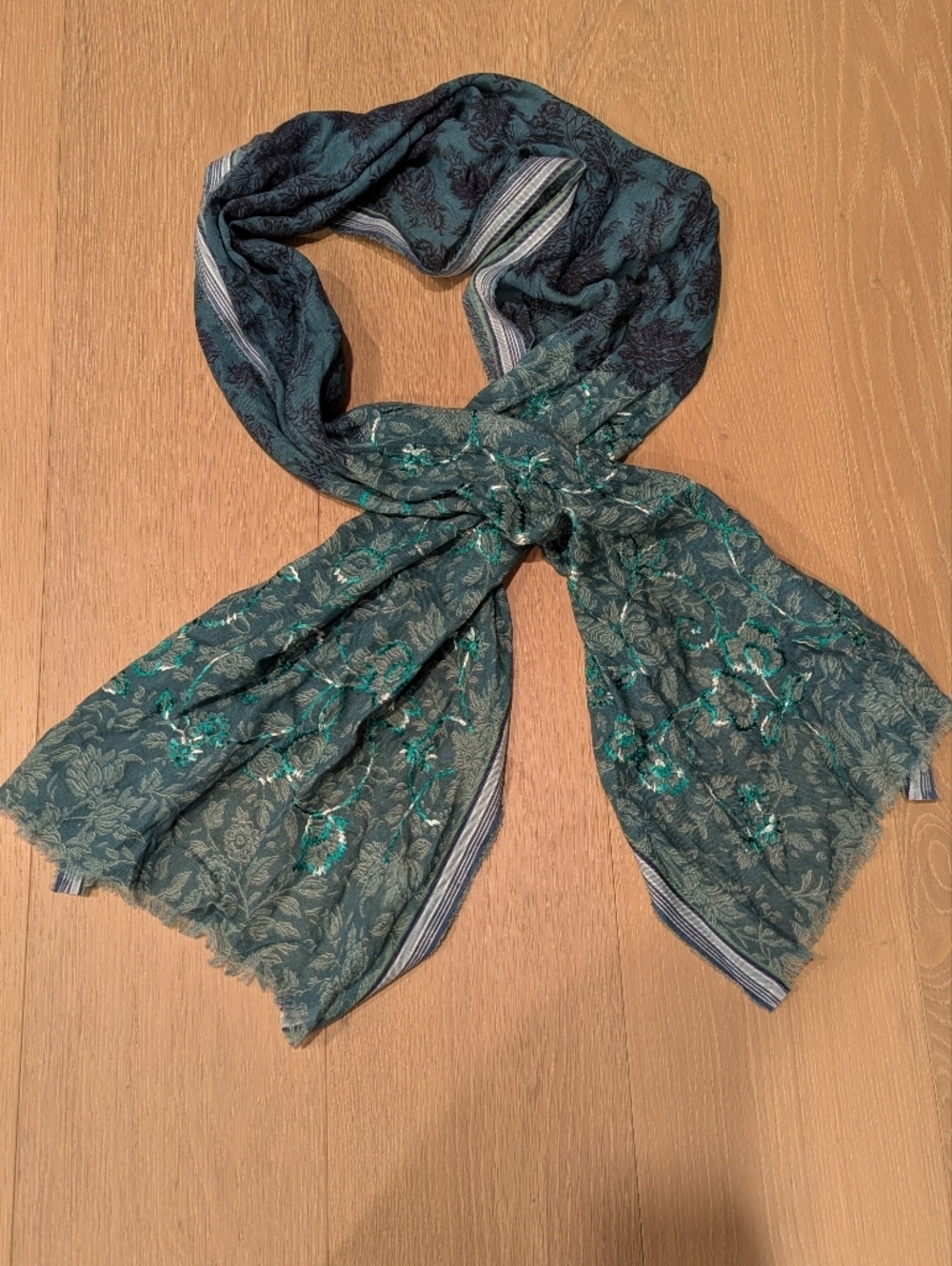 J. Jill Teal Floral Embroidered Lightweight Scarf